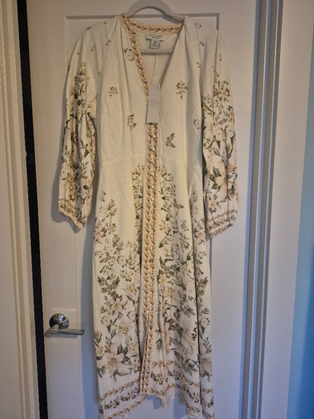 NWT Calypso St. Barth Floral Print Linen Button Front Midi Peasant Dress Size M - Picture 7 of 7